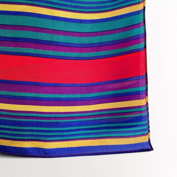 Vintage 100% Silk Shawl Scarf Semi Sheer Striped Red Blue Purple Yellow Green - Picture 8 of 8